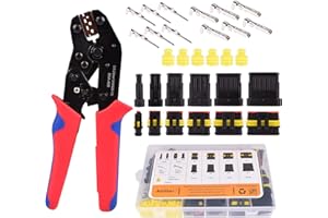 Amliber 798Pcs 50 Sets Waterproof Automotive Wire Connectors with Ratcheting Wire Crimper, 1/2/3/4/5/6 Pin Automotive Electrical Connectors with Wire Crimping Tool Kit