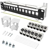 Enmane 12 Port Patch Panel CAT7 Keystone Patch Panel Wall Mount 10 Inch Bracket Included for Cat6, Cat5e, Cat5 Cabling (1U CAT7)