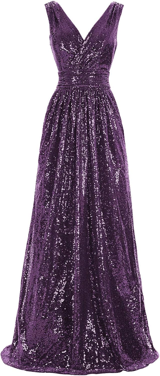 Kate Kasin Women Sequin Bridesmaid Dress Sleeveless Maxi Evening Prom Dresses: Clothing