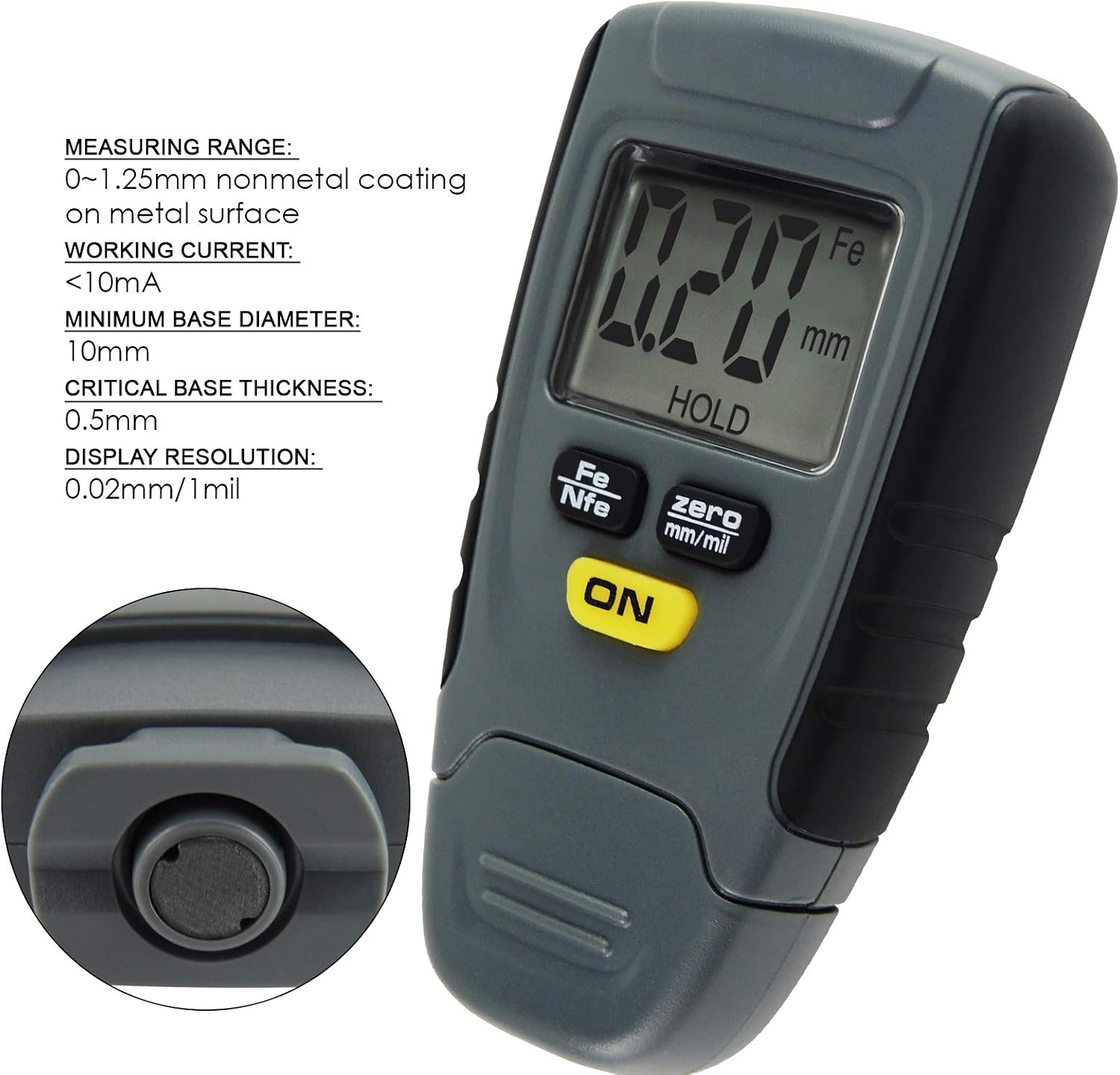 Paint Coating Thickness Gauge Meter Digital Tester 1.25mm Aluminum Iron ...