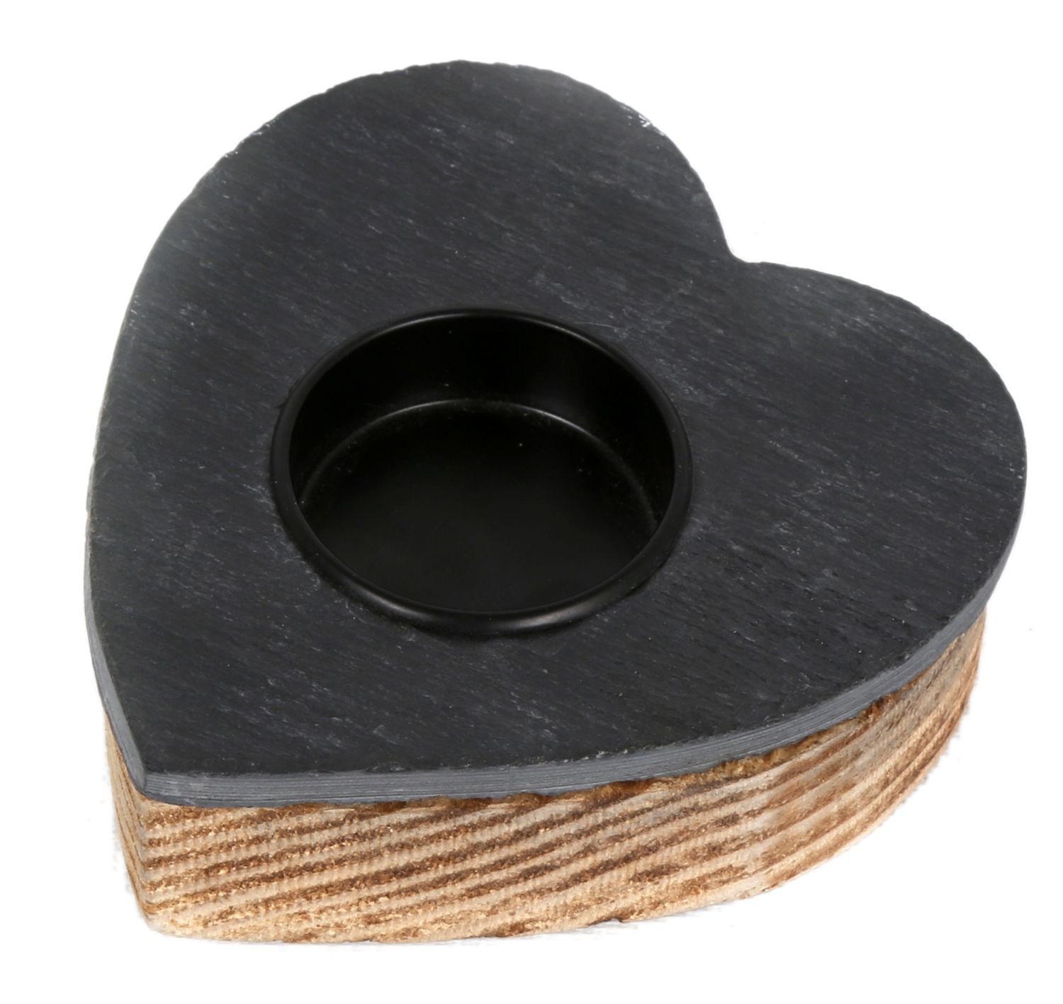 Rustic Natural Wood And Slate Heart Tealight Holder