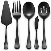 LIANYU 5-Piece Matte Black Serving Utensils Set, Stainless Steel Flatware Serving Set, Ideal for Buffet Catering Party, Satin Finish, Dishwasher Safe