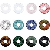 BENECREAT 12 Colors Donut Disc Natural Stone Pendants Gemstone Donut Charms Flat Round Donut Stone Beads(18x4.5mm) Pendants for Jewelry Making, Hole: 5.5mm