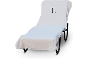 BC BARE COTTON Luxury Hotel & Spa Monogrammed Pool Chaise Lounge Cover, Block Letter Embroidered - Extra Absorbent 100% Turkish Cotton- Soft Terry - Hotel-Style, Standard Size 90" X 29" - White - Black Letter L