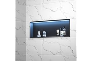 Bernkot Stainless Steel Shower Niche Matte Black 12" X 36" Led Shower Niche with RGB Light Waterproof Hardwired Dimmable No Tile Needed Recessed Wall Niches for Bathroom Storage