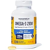 Oceanblue Professional Omega-3 2100mg Fish Oil Supplement - Triple Strength, High Potency EPA, DHA & DPA - Burpless, Wild-Caught, Natural Orange Flavor - 138 Softgels