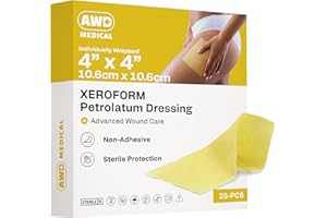 AWD Medical Xeroform Petrolatum Dressing - Non-Adhering Gauze Pad - Fine Mesh Gauze Patch Sterile - Healthcare Supplies for Wound Care, Burns, Lacerations, & Skin Grafts Aide (Box of 25) (4"x4")