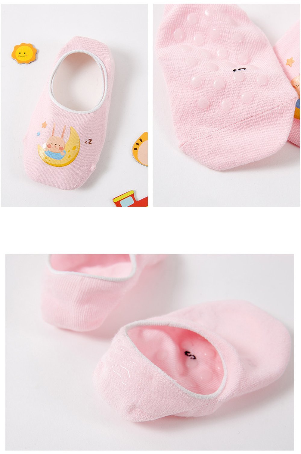 Unisex Baby Toddler No Show Non Skid Slip Heel Grip Low Cut Cotton Socks 10 Pairs (3-4T, Rabbit)