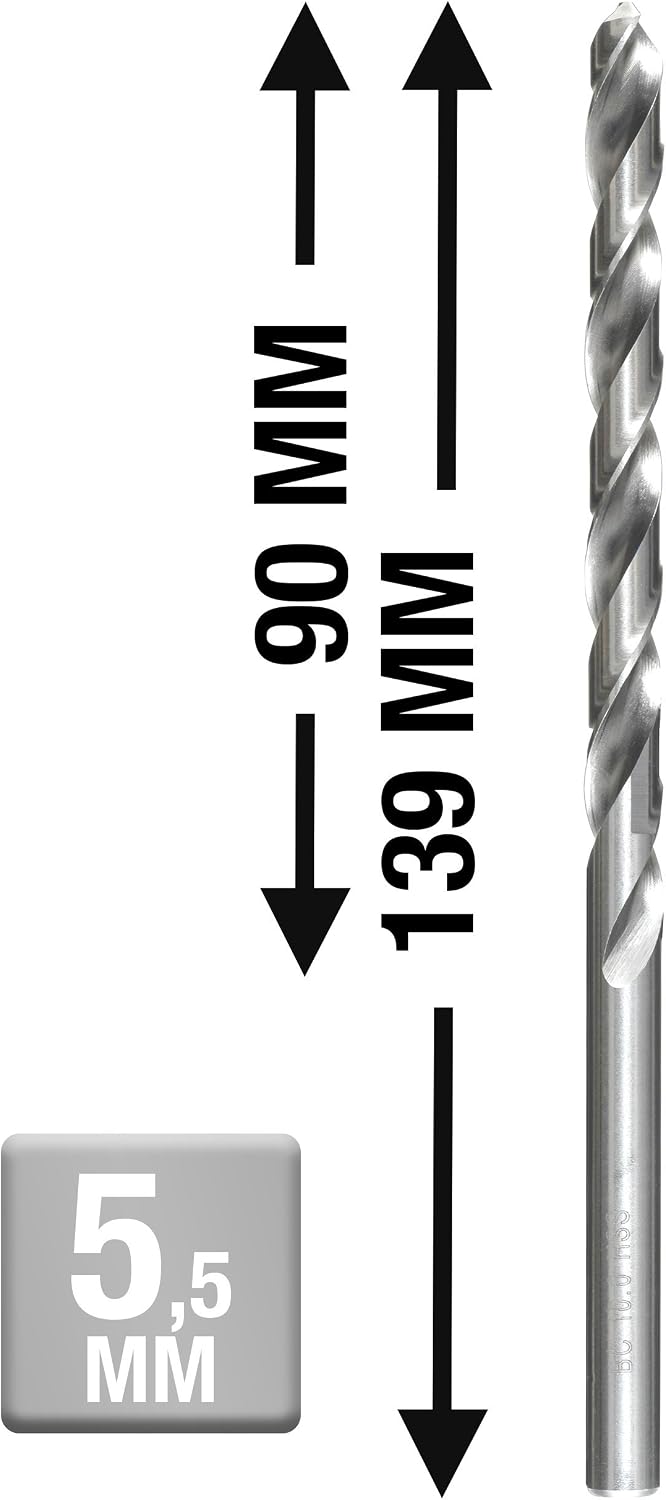 kwb Extra Long HSS Metal Drill Bit diameter 5.5mm, Precision Ground, Self-Centering, Industry Grade, 5,5 mm - Image 3