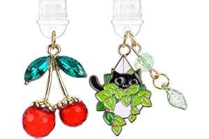 TAKEALOOKO Dust Plug Charm for Kindle - 2 Pack Type C/USB C Anti-Dust Plugs Compatible with Kindle, Cherry and Black Cat Pendants Charms Gift for E-Reader Lover Teachers Students