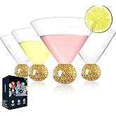 Dounx Stemless Martini Glasses Set of 4, Bling Cocktail Glasses with Sparkle Base, Fancy Ultra-thin Margarita Glassware, Hand Blown Crystal Cup for Parties, Birthdays, Gift, Bar, Dessert (Gold, 10 oz)