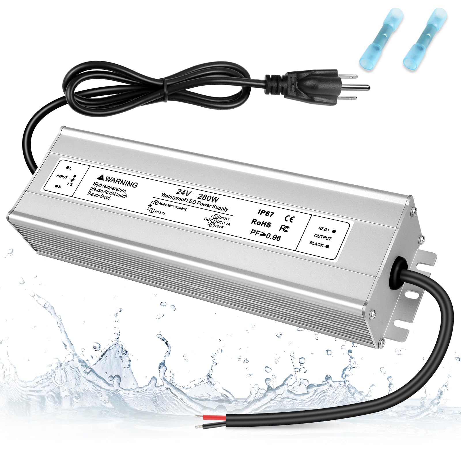 Photo 1 of 24V 280W LED Power Supply, IP67 Waterproof LED Driver, AC 110V to DC 24 Volt 11.7A Converter, Outdoor Low Voltage Transformer for LED Strip Light, Landscape Lighting, 3-Prong Plug with 3.3 FT Cable