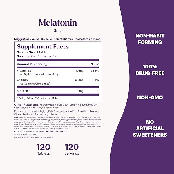 NATROL MELATONIN 3 MG, DIETARY SUPPLEMENT FOR RESTFUL SLEEP, SLEEP SUPPLEMENTS FOR ADULTS, 120 MELATONIN TABLETS, 120 DAY SUPPLY