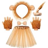 Geyoga Halloween Lion Costume Set Lion Animal Ears Headband Gloves Tail Bow Tie Gold Tutu Skirt Animal Fancy Costume Kit Accessories for Girls