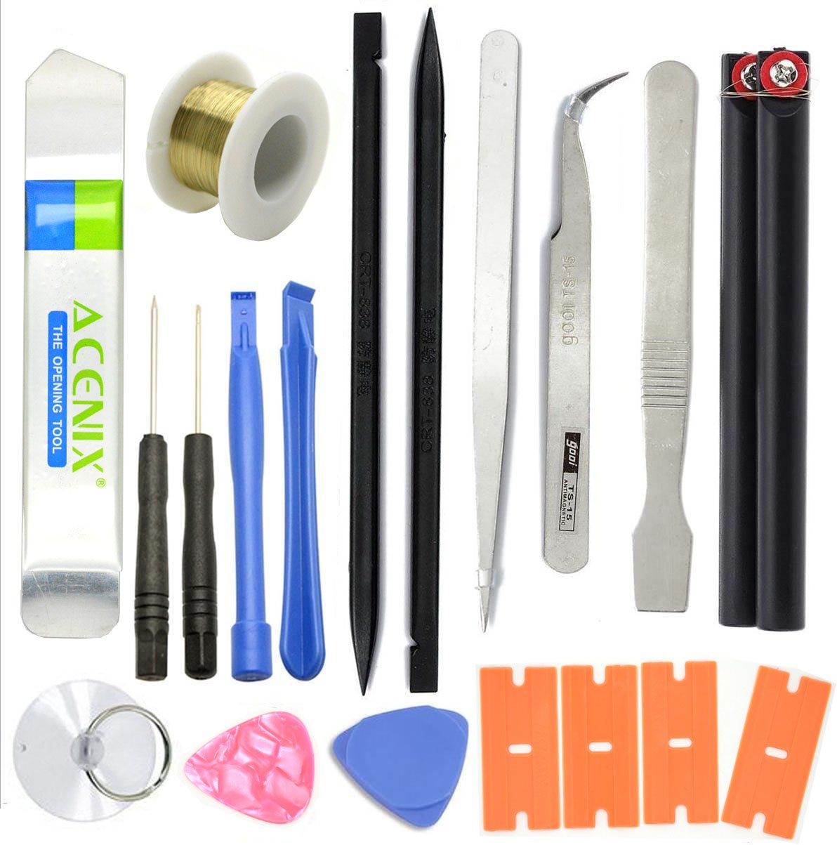 ACENIX® 19 in 1 Plastic Spudger Pry Tool Torx Screwdriver Precision Sets Modelling Craft Tweezers Tools kit Jewellery Tweezers Crafting Pliers Set for iPhone Repair Prying Tool with Plastic Case Bag