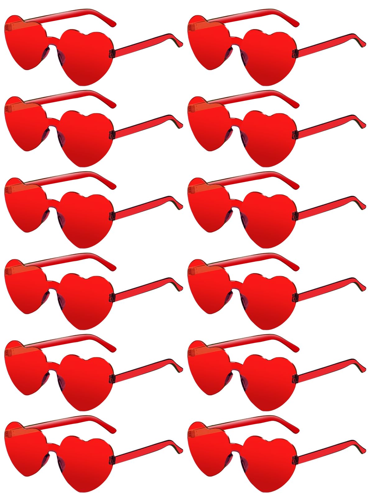 Photo 1 of AGGKKY 12 Pairs Heart Shaped Sunglasses for Women Colorful Glasses Fun Trendy Transparent Heart Sunglasses Party Favor (Red)
