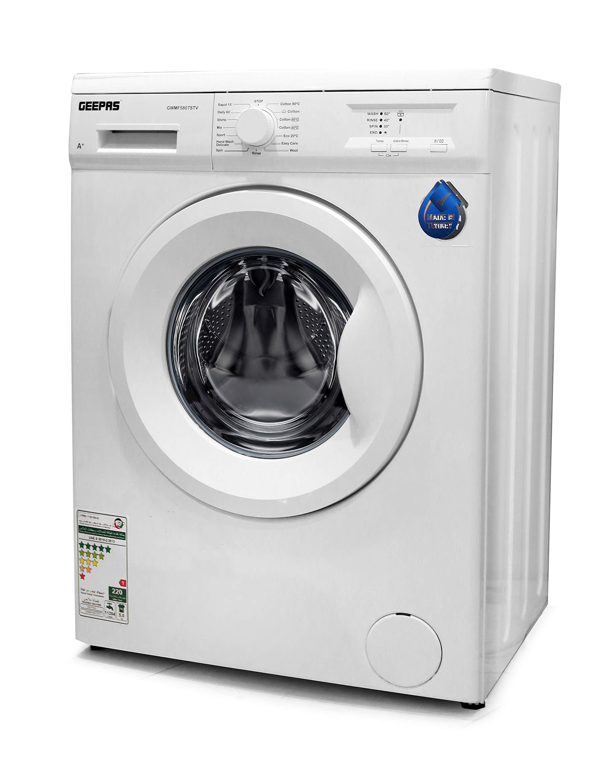 Geepas GWMF5807STV Fully Automatic Front Load Washing Machine, 5 Kg