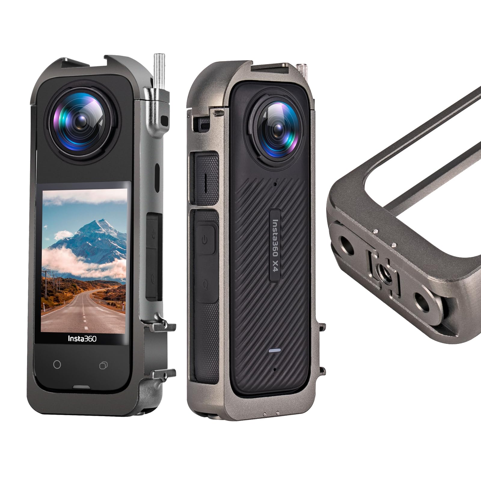 MotuTech Metal Frame Multifunction for insta360 X4 Frame Shell Cage Protective 2 Cold Shoe Claw Fixing Bracket 1/4" Foldable Accessories (Aluminum)