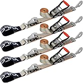 VULCAN Axle Tie Down Combo Strap with Snap Hook Ratchet - 2 Inch x 114 Inch - 4 Pack - Silver Series - 3,300 Pound Safe Working Load