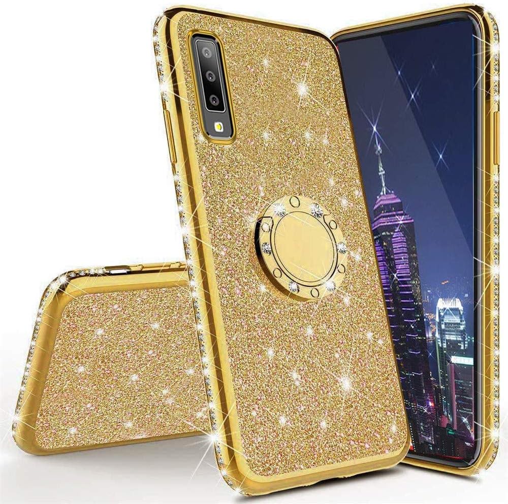 EMAXELER Samsung Galaxy M30S Case Bing Glitter Diamond Shiny Luxury Plating TPU 360 Degree Ring Stand Bumper Silicone Protective Case Cover for Samsung Galaxy M30S - Gold Glitter KDL