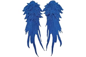 Lmlliang 1Pair Blue Embroidery Angel Wing Applique Sewing Flower Collar Patch,Wing Shape Trim Patches for Dress Clothes Accessory