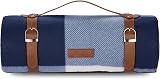 VonShef Picnic Blanket Blue White Tartan 180x147cm Waterproof Backing view 9