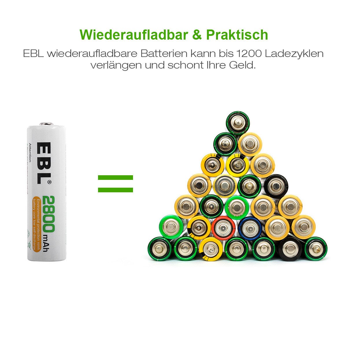 EBL Wiederaufladbar Akku NI-MH Akku AA Akku 2800mAh 4er Pack
