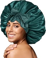 BONNET QUEEN Silk Bonnet for Sleeping Curly Hair Adjustable Dark Green Medium