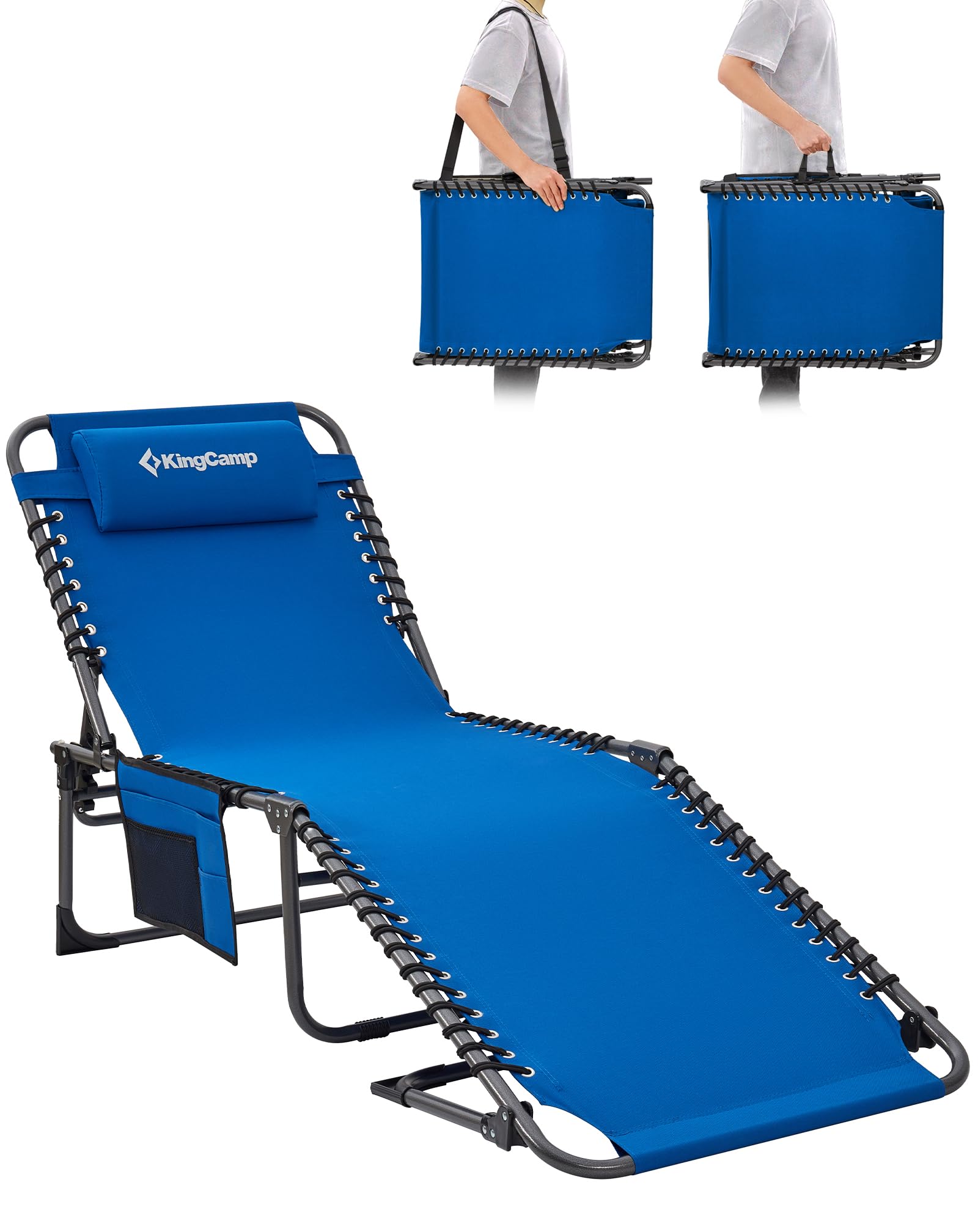 KingCamp Camp Beds for Adults Sun Lounger 5-Position Adjustable Backrest for Garden Recliner Chaise Lounge Chair Folding Portable with Strap Sun bed for Tents Terrace Car Camping Guest Bed Outdoor