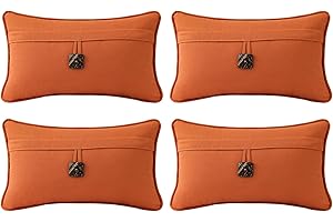 Supdurplus Outdoor Sunbrella Decorative Pillows with Coconut Button Pack of 4, 20" x 12" Outdoor Pillow Set for Couch Bed Throw Patio Sofa, Spectrum Cayenne