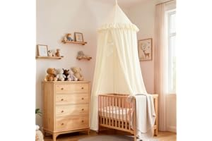 Akiky Kids Bed Canopy for Crib & Twin Size with Ruffles Dreamcatcher, Princess Girls Nursery Room Decor Toddler Baby Dome Round Hanging Tent Curtains Skirt Over Bed Reading Nook Play Tents Ivory
