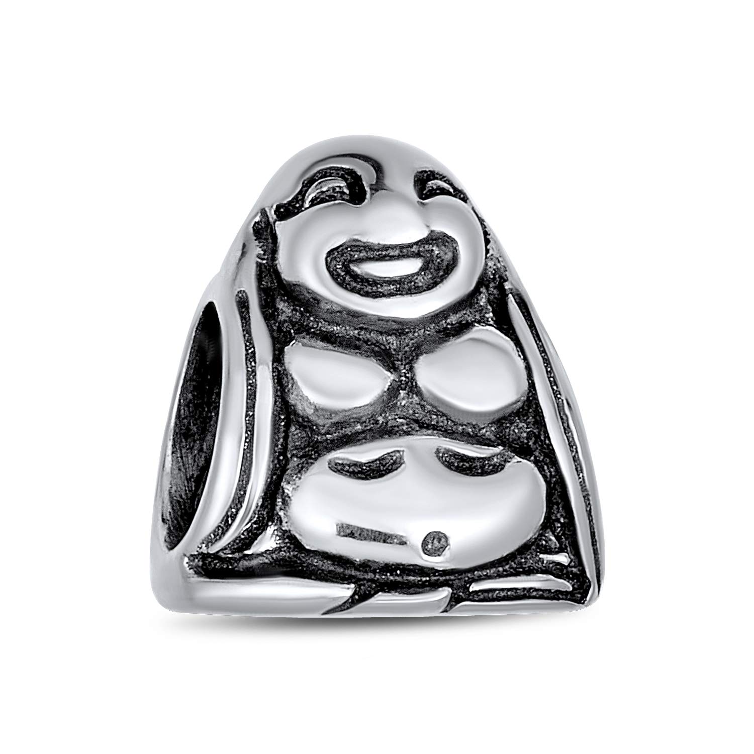 Bling Jewelry Personalize Asian Laughing Buddha Spiritual Mediation Charm Bead For Women .925 Sterling Silver Fits European Bracelet
