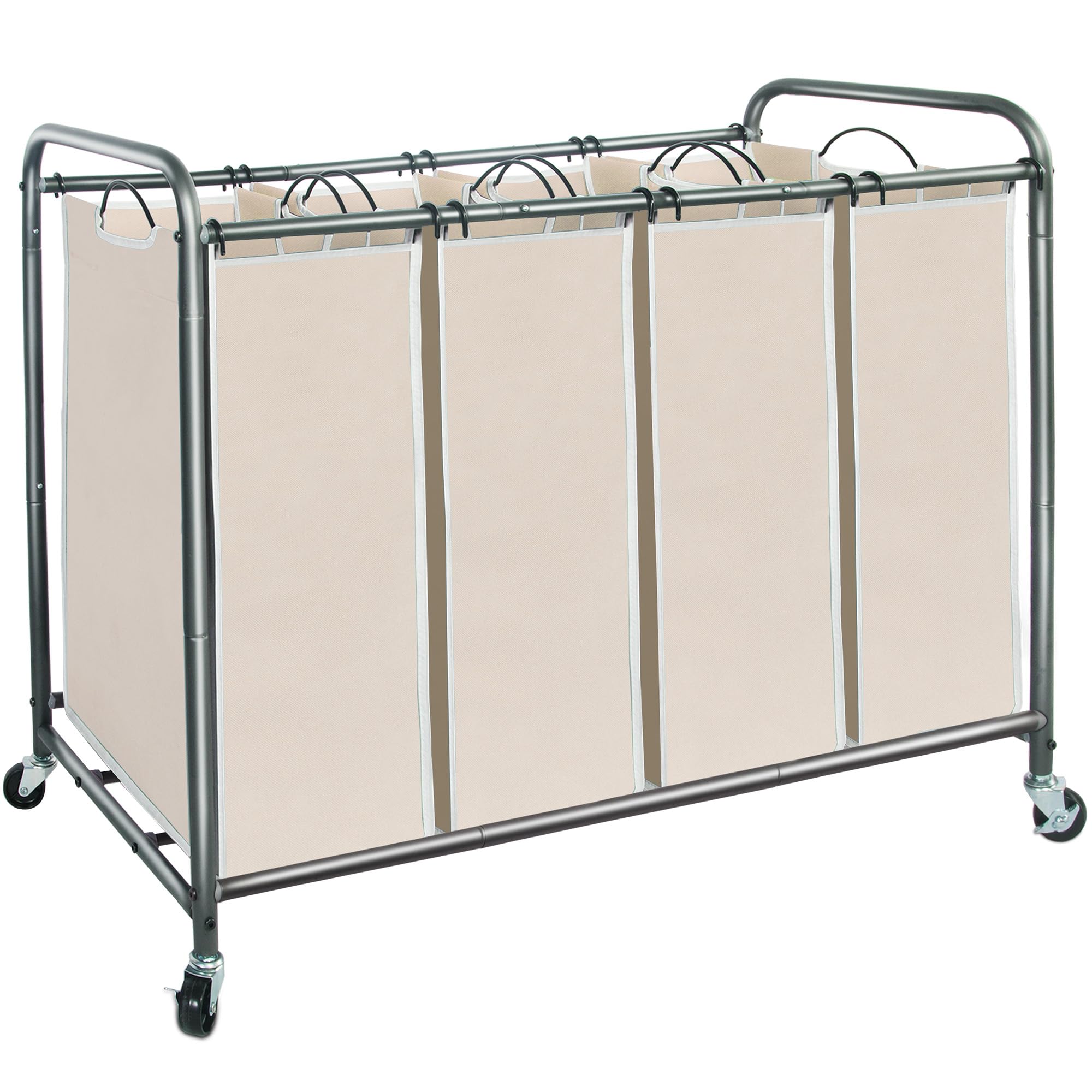 Photo 1 of STORAGE MANIAC Laundry Sorter 4 Section, 47.8 Gal (181 L) Laundry Hamper with Wheels, Clothes Divider Basket Sorter, Clothes Separator Hamper Cart with Wheels and Removable Bags, Beige