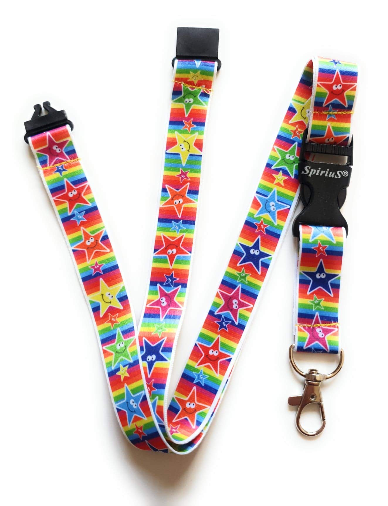 SpiriuS Lanyard Neck Strap for id Card Badge Holder Detachable with Metal Clip 2cm x 48 cm Original Design (Funky Rainbow Stars)