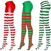 YKYOBFA 3 Pairs Christmas Striped Tights Full Length Tights Thigh High Stocking for Christmas Costume Accessory