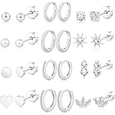 Hypoallergenic Flat Back Earrings for Women: 14K Gold Plated Surgical Stainless Steel Screw Flatback Stud Earrings Sterling Silver Small Huggie Hoop Earrings for Cartilage Earring Sets for Multiple Piercing