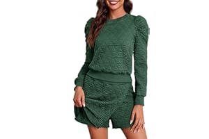 Fisoew Women's 2 Piece Lounge Wear Set Long Sleeve Argyle Sweatshirts and Wrap Skorts Casual Sets