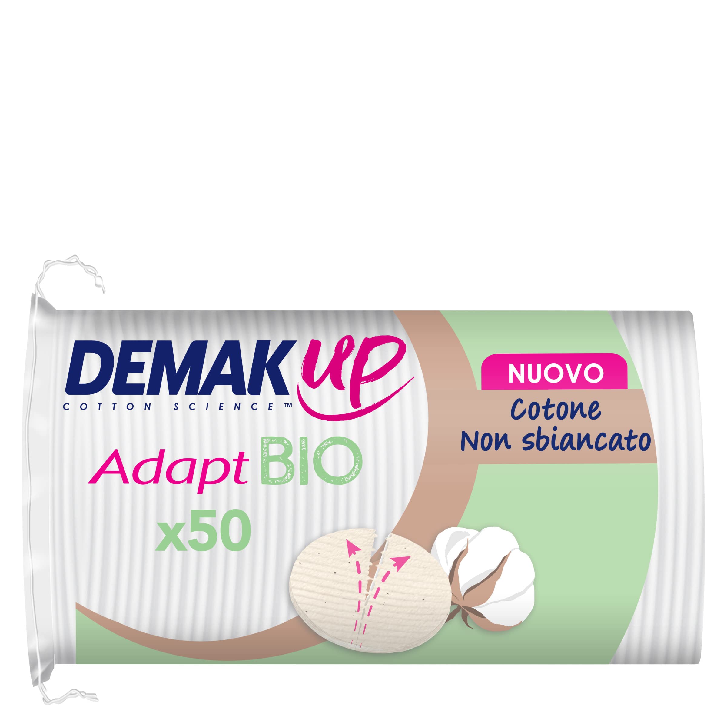 Demak'Up Adapt Organic Cotton Pads for Make-Up Removal - Face and Eyes - 100% Natural Organic and Unbleached Cotton Fibres - GOTS Certified - 50 Cotton