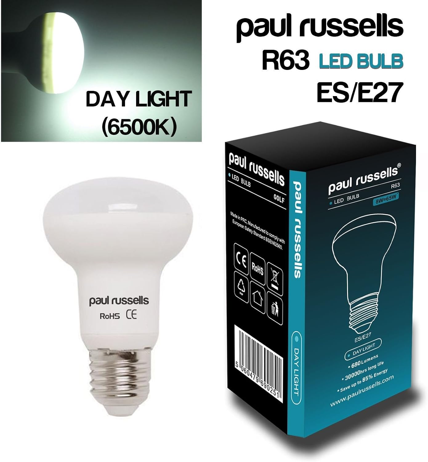 Paul russells Day Light E27 Spotlight 8.5W LED Reflector R63 Light Bulbs Edison Screw 60w Incandescent Bulb Equivalent 806 Lumen 6500K Frosted 120° Beam Angle ES Lamp Bulbs Pack of 2 - Image 3