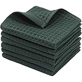 GQZLUCK 100% Natural Cotton Kitchen Towels Dish Towels Classic Waffle Weave Dish Cloths, Soft Ultra Absorbent Kitchen Hand Towel, Fast Drying Lightweight Washcloth, Set of 6 (Blackish Green)