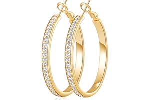 OOOPEL Large Rhinestone Hoops Sparkly Big CZ Hoop Earrings for Women Non Tarnish 925 Sterling Silver/Gold Plated Rhinestone Earrings for Sensitive Ears 20/30/40/50/60/70mm