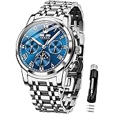 OLEVS Mens Automatic Watch Mechanical Self Winding Luxury Business Dress Moon Phase Stainless Steel Calendar Wrist Watches for Men Waterproof Luminous
