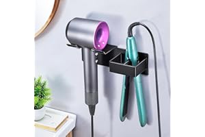 XILIMEN Hair Dryer Holder Wall Mounted, Hair Straightener Holder Metal, Adhesive Blow Dryer and Hair Straightener Holder, Bathroom Bedroom Hair Tool Organizer for Flat Iron,Curling Iron,Hairdryer