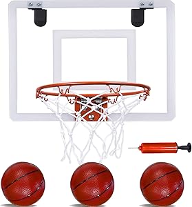 PikDos Indoor Mini Basketball Hoop for Kids and Adult 16 X 12 Inch Board Family Games for Home and Office Door Wall Mount Includes 3 Basketballs and Hand Pump with 1 Inflation Needle