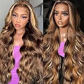 Fironiix 30 Inch Honey Blonde Ombre Lace Front Wig Human Hair 13x6 HD Lace Front Wig 4/27 Highlight Ombre Body Wave Lace Frontal Glueless Wigs Pre Plucked with Baby Hair
