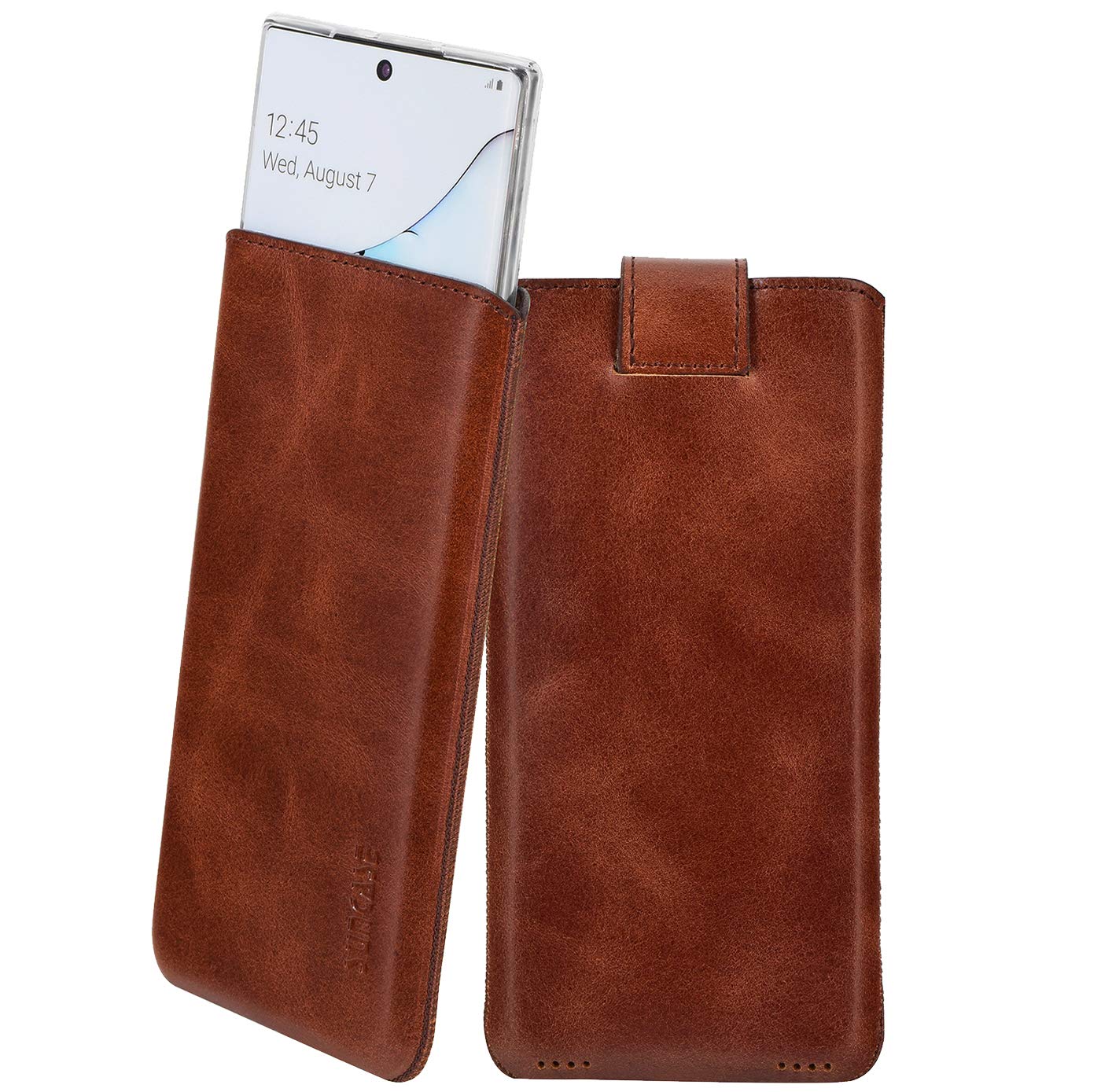 Suncase Mobile Phone Case Compatible with Samsung Galaxy Note 10 with Additional Case / Bumper / Silicone *Pull Up Tab Feature * Mobile Phone Case in Rustic Mocha Brown