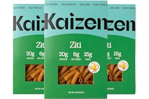 KAIZEN FOOD COMPANY Kaizen Low Carb Keto Pasta Ziti - High Protein (20g), Gluten-Free, Keto-Friendly (6g Net), Plant-Based Lupini Noodles made w/High Fiber Lupin Flour - 8 ounces (Pack of 3)