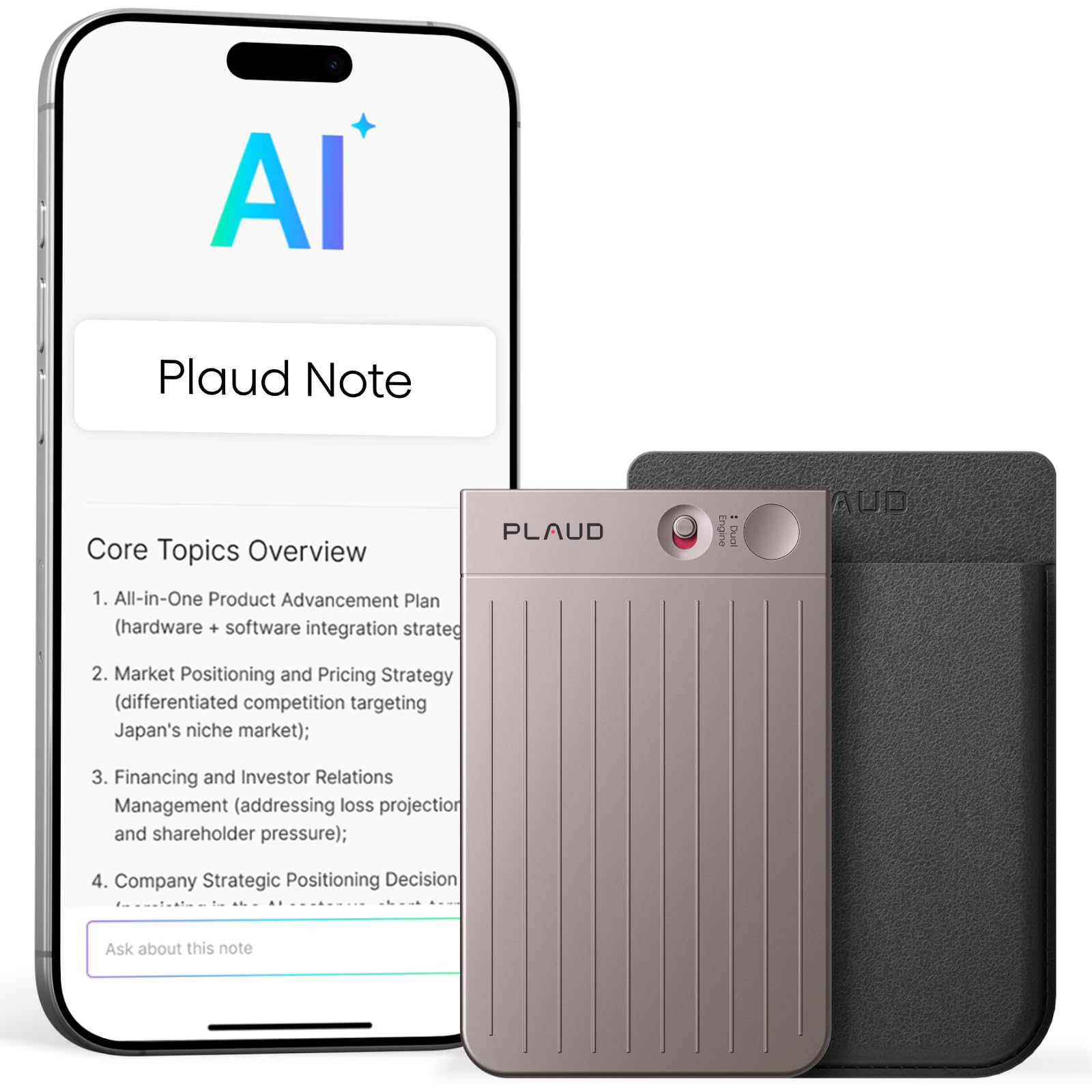 Plaud Note AI Voice Recorder Device/Dictaphone w/Case App Control AI Transcribe & Summarize Support 112 Languages 64GB Digital Audio Recorder for Lectures Meetings Calls