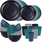 Supernal 32pcs Wheat Straw Dinnerware Sets,Plastic Plates and Bowls Sets for 8,Unbreakable Plates and Bowls Sets Dishwasher Safe Fun Colors Perfect for Cooking Family Camping Picnics