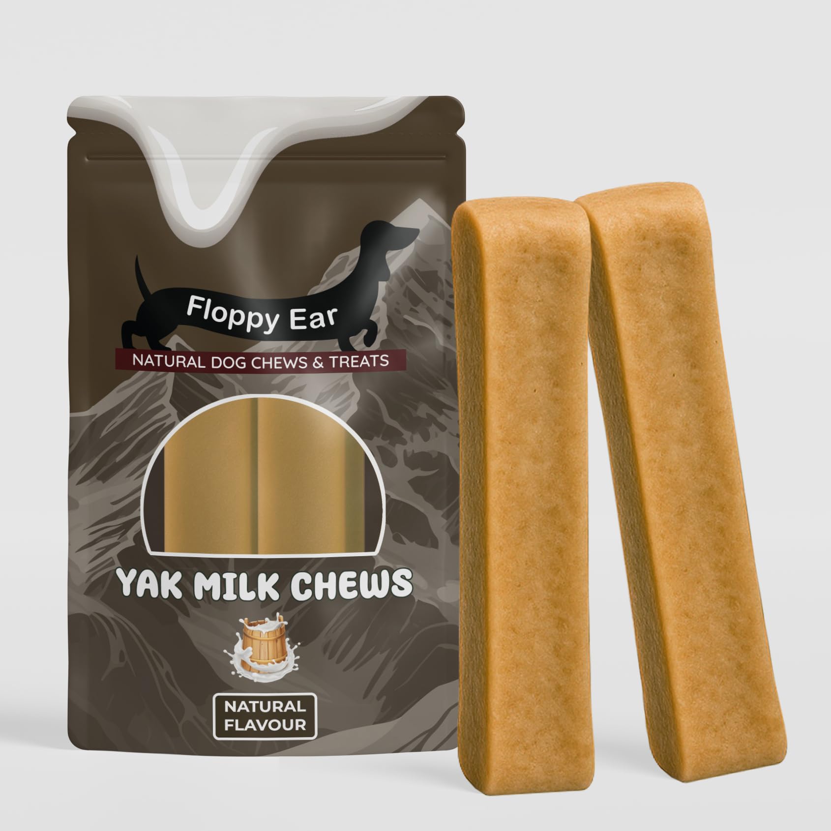 Floppy Ear Himalayan Yak Chews - Yak Chews with Milk for Large Dogs (Pack of 2) - Protein & Calcium Rich Long Lasting Dental Sticks - Healthy Natural Snack